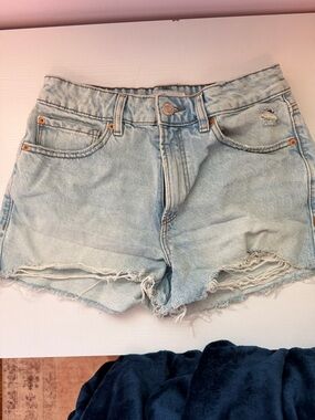 Garage Light Blue Distressed Denim Shorts
